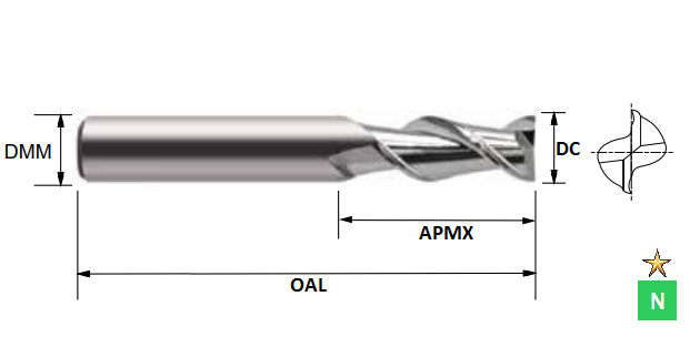 1.5mm 2 Flute 45 Degree (3mm length of cut) ALU-XP Carbide Slot Drill